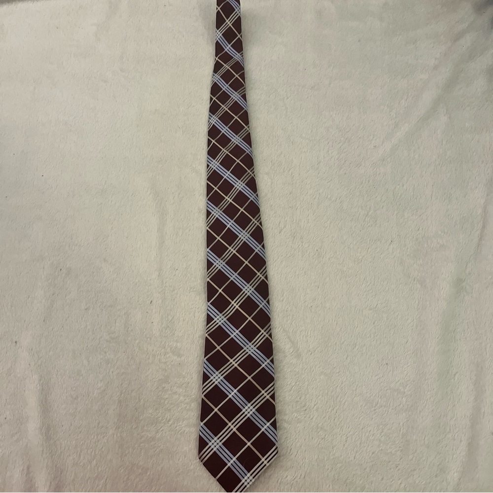 Nautica Burgundy, Light Blue‎ And Gold 100% Silk Tie